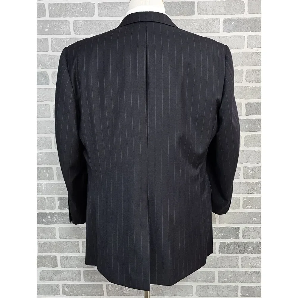 Hickey-Freeman Loro Piana Blazer 46R Tailored Black Striped Wool Tasmanian 120's